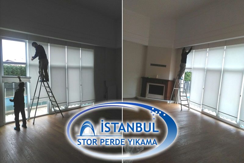 temizlenmiş stor perdenin montajı